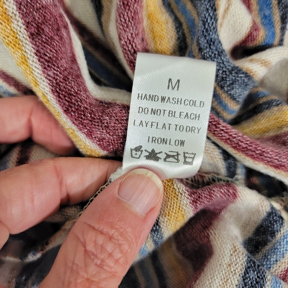 Doe And Rae Striped Multicolor Hooded Button Up Cardigan Elbow Patches Medium - Picture 9 of 11